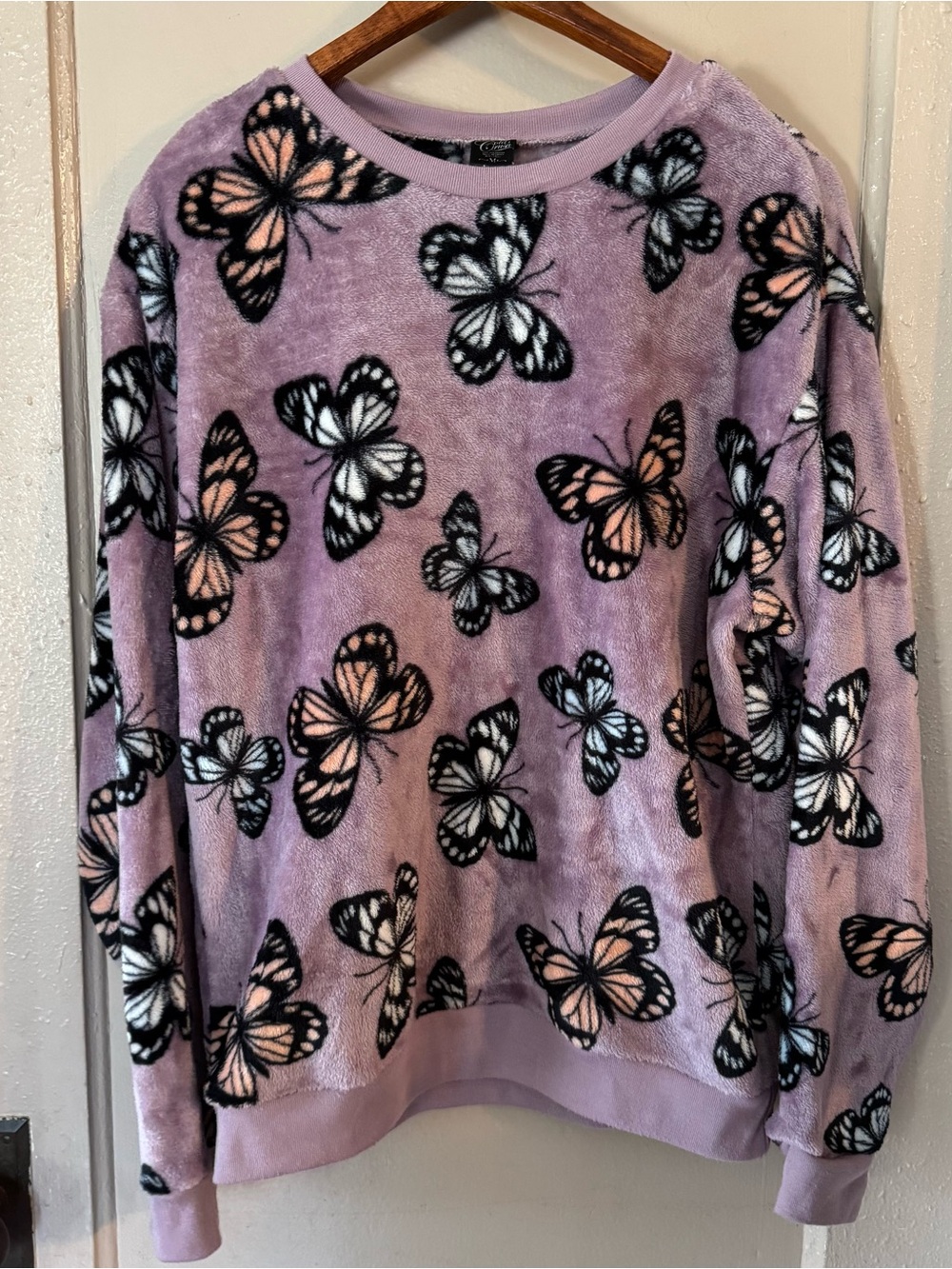 Purple Butterfly Y2K Fuzzy Sweater Womens M Lizzie McGuire Core 2000s